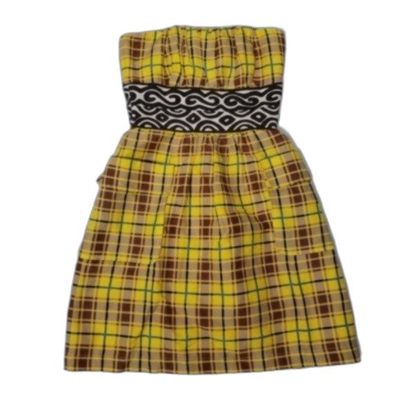 Plenty by Tracy Reese strapless plaid mini dress tartan size 0 XS yellow - Picture 1 of 6
